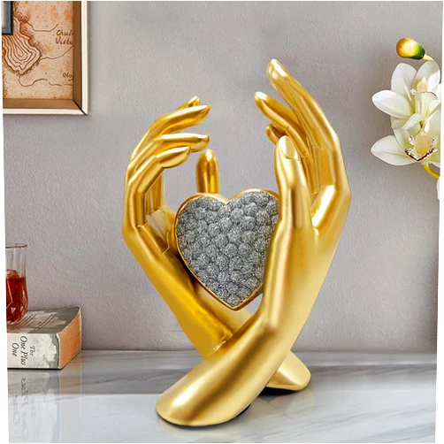 TuyWRA Heart Hands Sculpture for Living Room Dresser Bookshelf Desk,Anniversary for Couple,Gold Home Decor,Valentines Day Gifts for Her,Teacher,Girls,Him-Dedication,True Love