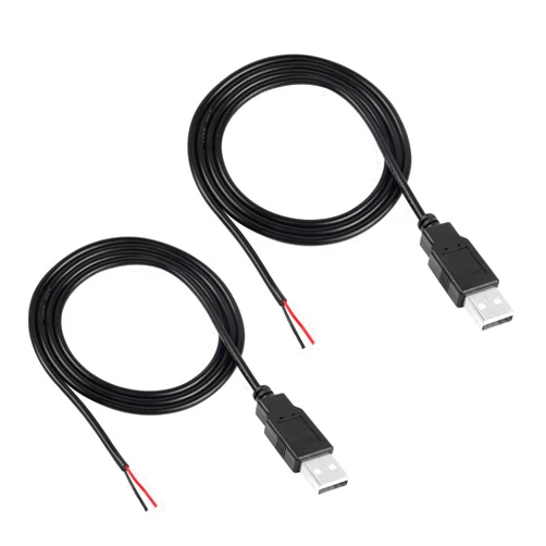 RIIEYOCA 2Pcs USB 2.0 Male Plug 2pin Bare Wire,USB Power Data Cable DIY Pigtail Cable for USB Equipment Installed or DIY Replace Repair (1M)