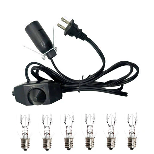 Haraqi Salt Lamp Cord and Bulbs,Himalayan Salt Lamp Replacement Cord with Dimmer Switch,Original UL Listed Cord Bulb Replacement for Salt Rock Lamp with 6 Pack 25 Watt E12 Bulbs