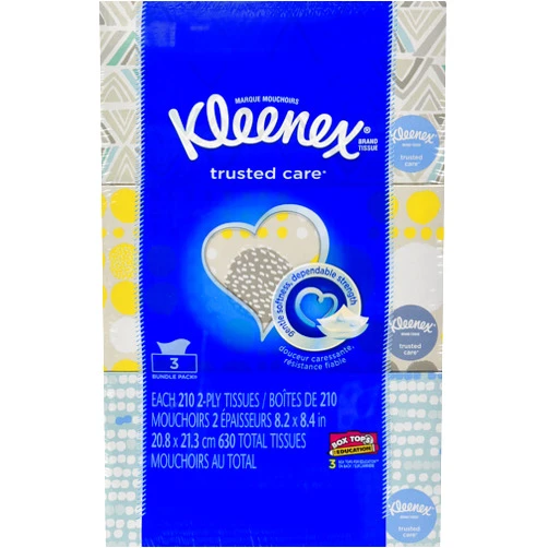 Kleenex 2-Ply White Tissues, A4016, 210 Count (Pack of 3)