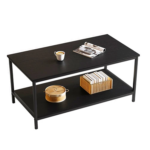SAYGOER 2-Tier Black Coffee Table for Living Room Modern Rectangle Coffee Table with Storage Industrial Wood Center Table for Large or Small Spaces Apartment Home Office, All Black