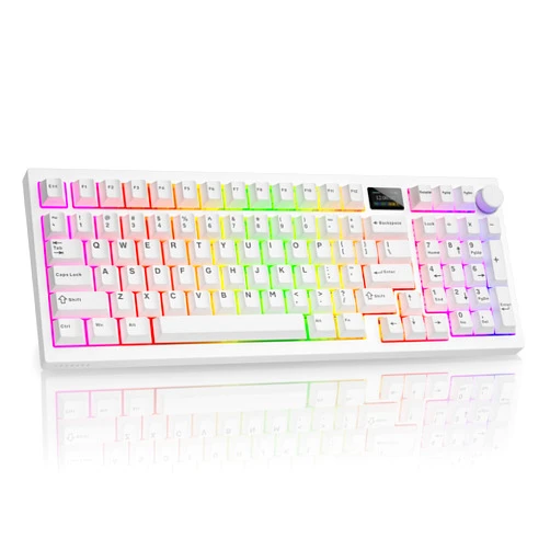 TECWARE Spectre 96% RGB Mechanical Gaming Keyboard | Customizable LCD Screen | Tri-Mode Wireless with Knob | Gasket Mount | South Face 5-Pin Hot-Swappable Sockets | White Candy Red Linear Switch