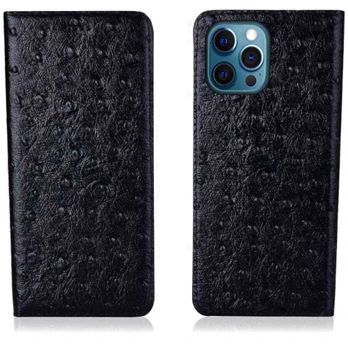 GHFHSG Ostrich Texture Folio Case, Leather Magnetic Flip Stand Cover with 2 Card Slots for Apple iPhone 14 Pro Case (2022) 6.1 Inch (Color : Preto)