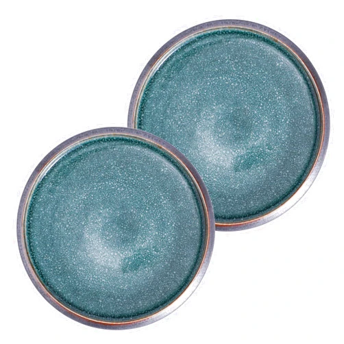 Uaral Dinner Plates, 10.5-Inch Ceramic Two-Tone Color Glaze Large Kitchen Plates - Set of 2 (Black and Blue)
