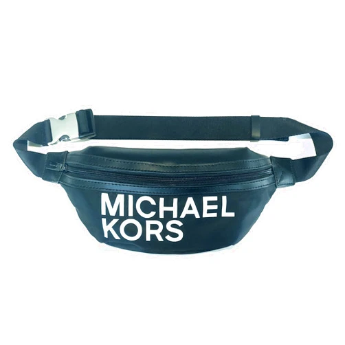 Michael Kors Women's Waist Bag Sport Fanny Pack Black Nylon White MK Logo Zip One Size