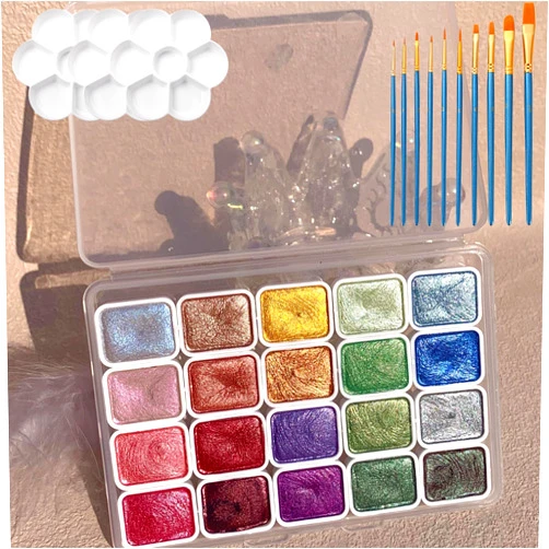 Ekomfo Forestry Shifting Watercolor Painting Set, Forestry watercolor Paint, 20 Colors Shimmer Metallic Watercolor Paints Set, Colourful Painting Kit Model Metallic Pearlescent Watercolor Paint (Scheme 2)