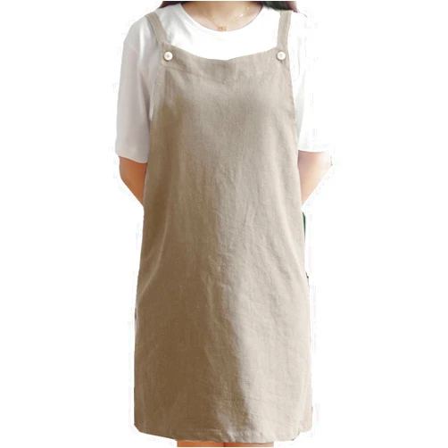 AOBBYBBS BBYBBS Kitchen Apron Japan Style Cotton Linen Two Pockets Adjustable H Shoulder Straps