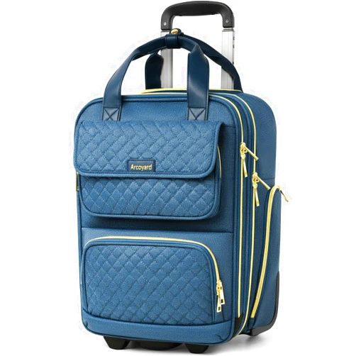 Arcoyard Underseat Carry On Luggage with Wheels, Airline Approved Personal Item Luggage, 16-Inch Multi-functional Underseat Luggage, Lightweight Overnight Suitcase for Women, Bussiness, Travel, Blue