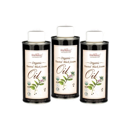 ONETANG Organic Toasted Black Sesame Oil: 100% Pure Black Sesame, Good for Cooking Salad Stir-Fry Noodles Asian Meals, Plant Based Vegan Oils, Rich and Nutty Flavor, Non-GMO, 8 fl oz of 3 Tins