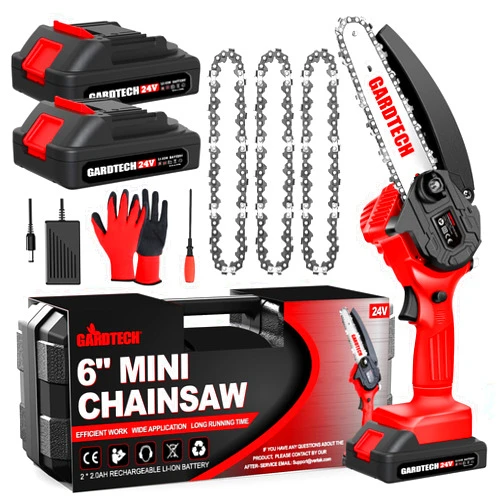 Gardtech BEST Mini Chainsaw 6 Inch, Gardtech Cordless Portable Electric Chain Saw Handheld Electric Chainsaws with 2023 Upgraded 4 Chains 2 Batteries Good for Olders, DIYer, Gardeners Continuously 2 Hours Work