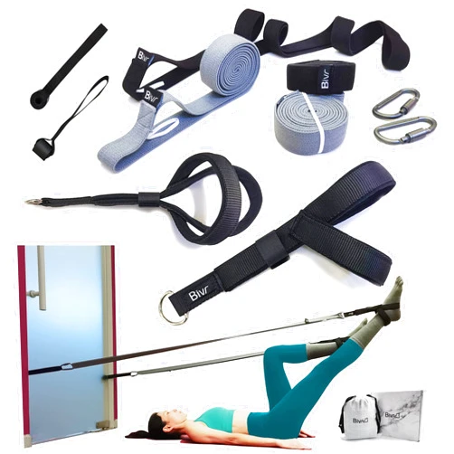 BIVR Portable Pilates Home Kit - Home Workout Equipment with Designed Pilates Loop Straps, Fabric Long Resistance Exercise Bands, Door Anchors and Aluminum Carabiners for Working Out as in Reformer