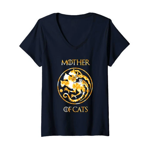 Mother of Cats BrightWay Art Womens Mother of Cats Shirt With Floral Art Best Mom V-Neck T-Shirt