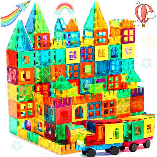 FNJO Magnetic Tiles, 100PCS Building Blocks, Magnets Building Set, STEM Construction Stacking Toy Gift for Kids 3+ Boys and Girls Daycare Centers Kindergarden