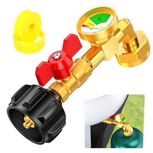 Alloxity Propane Refill Adapter for 1 lb. Tanks, 1lb Propane Tank Refill Adapter with Valve & Gauge, Propane Bottle Refill Adapter, 1 Pound Propane Refill Adapter 1lb to 20lb, Propane Tank Refill Adapter