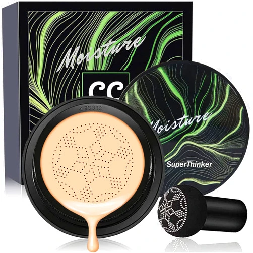 SuperThinker Air Cushion CC Cream Mushroom Head Foundation, Moisturizing BB Cream Makeup Long Lasting Matte Concealer (Buff Beige)