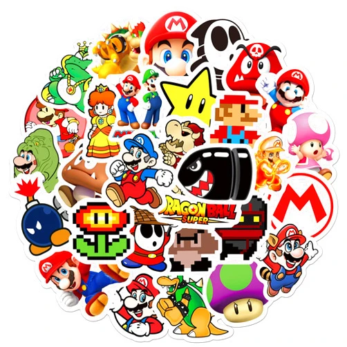 WANVAE 50pcs Super Mario Bros Stickers, Cool Cartoon Game Waterproof Stickers for Adult Teen Kids Laptop Water Bottle Phone Luggage Skateboard Bumper Guitar Bike