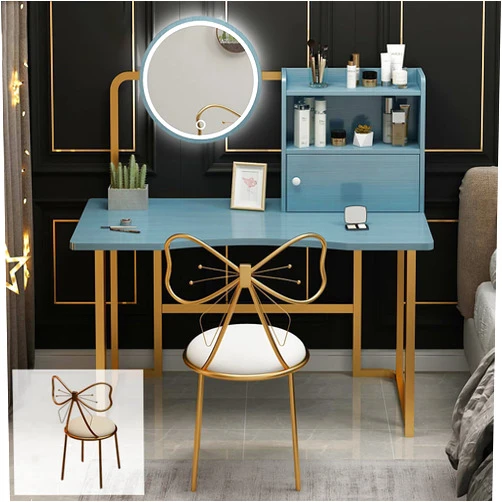 GLDDFDG Vanity Dresser with LED Lighted Mirror,Makeup Vanity Desk with Lights,Make Up Vanity Set,Girl's Dresser, Set for Bedroom & Bathroom,Large Bedroom Makeup Table with Drawers,Blue