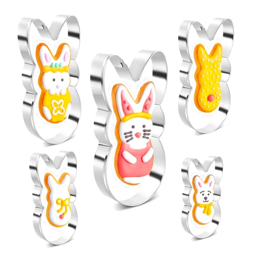 BOBIPRO Easter Bunny Cookie Cutter Set, 5 Pieces Easter Bunny Rabbite Cookie Cutter Set for Kids,Stainless Steel Easter Cookie Biscuit Cutter Shapes Holiday Themed Party Supplies