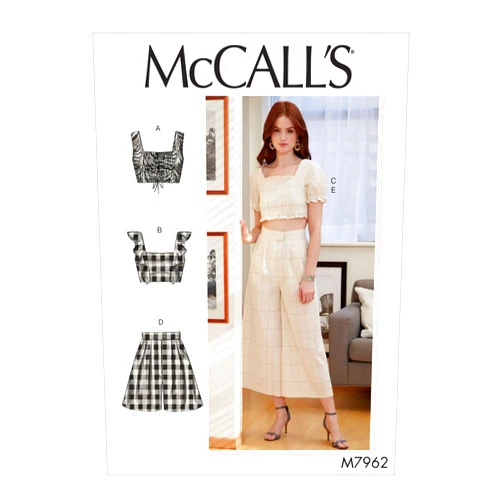 McCall's McCall Pattern Company McCall's Women's Crop Top, Shorts, and Flared Leg Pants, Sizes 12-20 Sewing Pattern, White
