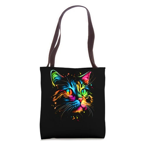 By Legacyian Cute Colorful Cat for Women's Girls Men Boys - Cat Lovers Tote Bag