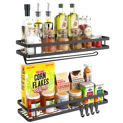Couwilson 𝐒𝐩𝐢𝐜𝐞 𝐑𝐚𝐜𝐤 Organizer 𝐖𝐚𝐥𝐥 𝐌𝐨𝐮𝐧𝐭- 15.7in 2Pack [Upgraded Version] Hanging Seasoning Organizer Shelf with Paper Towel Holder, Storage for Cabinet or Wall Mounted with 4 Strong Hooks