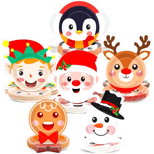 Wiooffen 80Pcs Christmas Paper Plates Party Supplies Christmas Santa Tableware Winter Snowman Dinner Dessert Plates Disposable Dinnerware Decorations for Xmas Holiday Party Serve 80 Guests