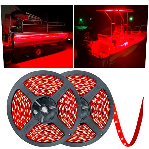 Seaponer Marine Led Strip Lights, Pontoon Light Strip for Jon Bass Boat Sailboat Kayak, Marine Led Lights for Boats Deck Light Light Courtesy Interior Lights Fishing Night, 12v, 10m(32.8ft), Red