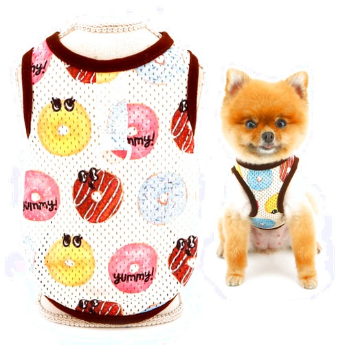 SMALLLEE_LUCKY_STORE Dog Shirt for Small Dog Cooling Mesh Pet Pullover T-Shirt with D-Ring and Donuts Printed Spring Summer Clothes Breathable Puppy Tee Shirt Chihuahua Yorkie Cat Apparel, Coffee, S