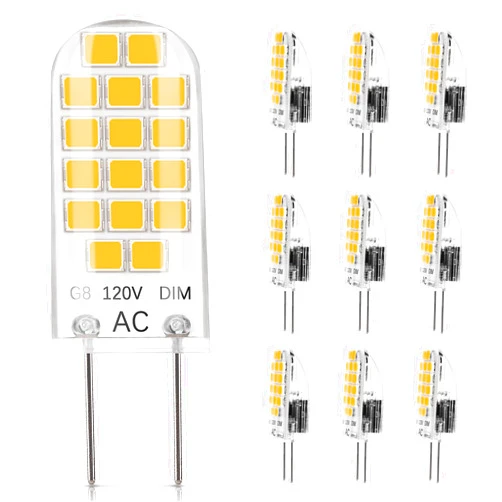DiCUNO G8 LED Bulb Dimmable, 2W (20W Equivalent), Warm White 2700K, 120V, T4 JCD Type Bi-Pin Base Light Bulbs for Under Cabinet, Counter Lighting, 10-Pack