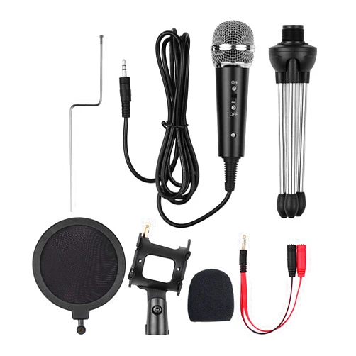 WQAZ Retro Microphone Video Microphone Kit 3.5mm Home Stereo Desktop Tripod Compatible with Any Laptop and Desktop with microp (Color : 3.5mm Adapter Cable)
