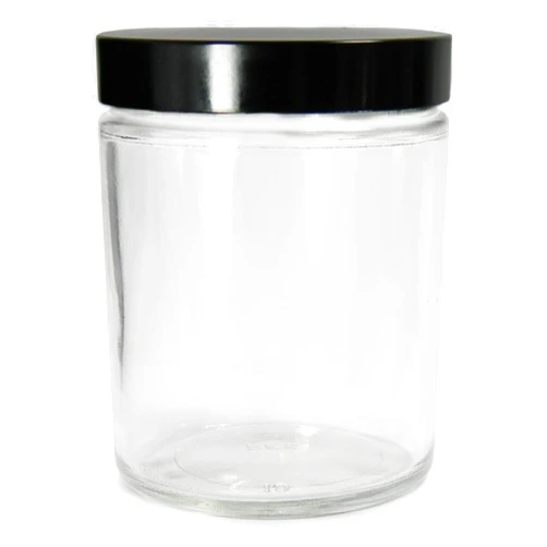 Qorpak GLC-01646 Vac & Ion Glass Clear Straight Sided Round 58-400 Black Phen Pulp/Vinyl Cap, 4oz (Case 24)