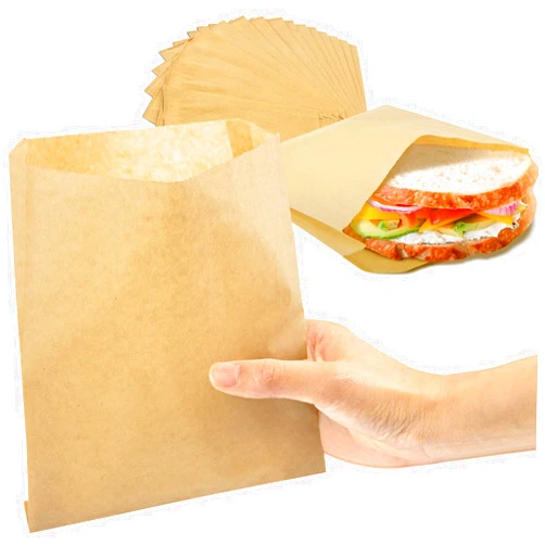 Fit Meal Prep 200 Pack Paper Sandwich Bags 7 x 6”, Greaseproof Paper Snack Bags, Unbleached Pastry Bag, Recyclable Small Brown Bags, Cookie Sleeves, Food Packing for Bakery, Donuts