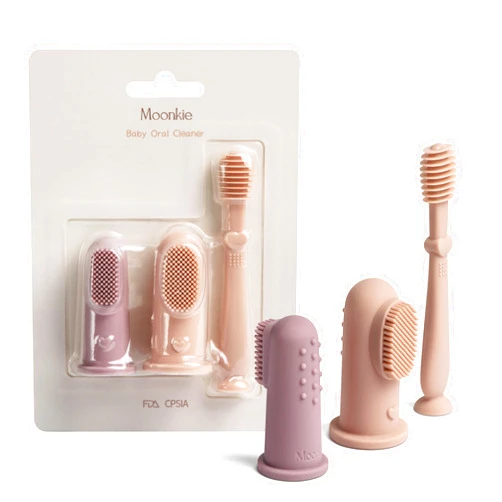Moonkie Baby Finger Toothbrush Tongue Oral Cleaner Kit for 3 Months +, 3 Pcs (Blush/Pale Mauve/Blush)