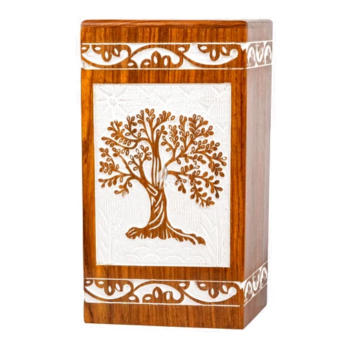 INTAJ Cremation Urn for Human Ashes - Wooden Urn Box for Ashes Handcrafted - Tree of Life Memorial Urn Funeral Cremation Urns (XL (14x7.5) 640 CuIn, Antique Rosewood Tree)