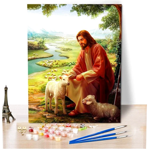 mrpwnle Jesus Paint by Numbers Kit for Adults Beginner, Christ Jesus Adult Paint by Number Kits on Canvas, DIY Acrylic Watercolor Oil Paint by Number for Adults for Home Decor Gift 16x20 Inch
