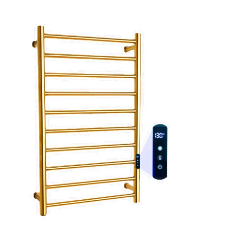 YWAOTRGY 10 Bars Luxury Heated Towel Rack, Wall Mounted Towel Warmer Rack for Bathroom with Timer & Temperature Multi-Level Adjustable (Hardwired, Brushed Gold)