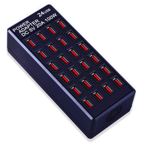 MIXILIN 24-Port 100 watt (20 A) USB Charging Station, Home Desktop Fast Charger, Multiple Chargers, Suitable for Hotels, Shops, Schools, Shopping malls and Travel