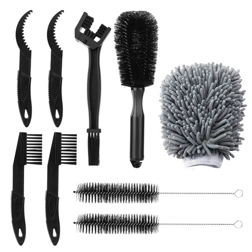 QKURT 9pcs Bike Cleaning Tool Set, Bicycle Clean Brush Kit for Bike Tire Chain Sprocket Corner Fit for Motorcycle Bikes