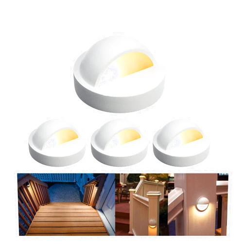 M RNEHON RNEHON 4-Pack 2W Low Voltage LED Deck Lights, Φ3.94inch Landscape Step Railing Fence Light, Die-cast Aluminum, IP 65 Waterproof Outdoor Stair Light Warm White for Stair,Walkway,Deck, Step,Yard (White)