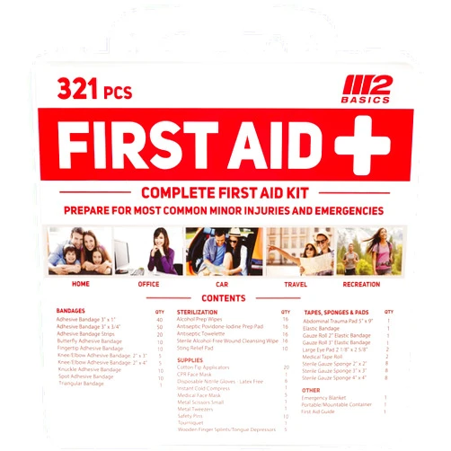 M2 BASICS Complete 321 Piece First Aid Kit | First Aid Kit for Home, Businesses, Vehicle Car | Emergency Kit, Emergency Medical Kit