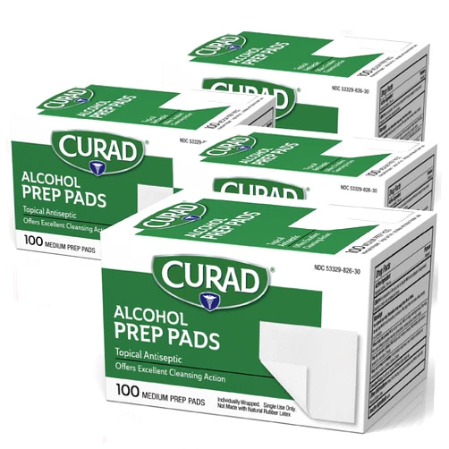 CURAD Alcohol Prep Pads (Pack of 4 Boxes) | 400 Pieces of Medium Isopropyl Alcohol Wipes Individually Wrapped | First Aid Alcohol Swabs for Cuts & Scrapes | Medical Alcohol Pads for General Cleansing