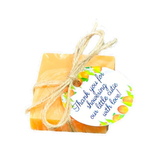 Nancys Garden Soap LLC 25+ LITTLE CUTIE Baby Shower Soap Party Favors 4 Orange Citrus Scents Twine Wrapped with Tags 