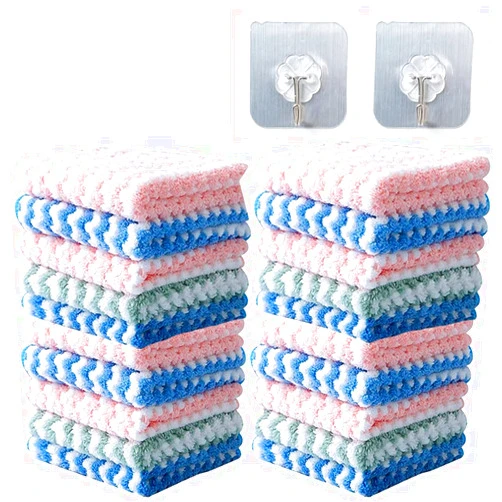 Miahhy Straseapoit Cleaning Rag, Microfiber Coral Fleece Multifunction Reusable Cleaning Cloth for Kitchen, Bathroom, Furniture, Appliances (9.8 x 9.8 inch, 20 Pcs)