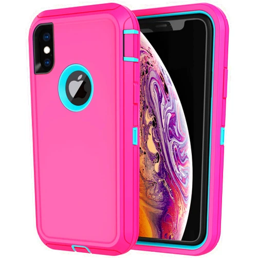 Annymall for iPhone X Case, iPhone Xs Case with Screen Protector Full Body Shockproof Drop-Proof Heavy Duty Rugged Bumper 3-Layer Defender Protective Phone Case Cover for Apple iPhone X/Xs Pink/Mint