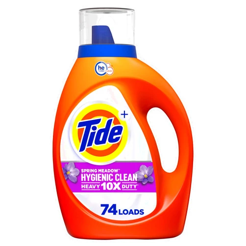 Tide Hygienic Clean Heavy 10x Duty Liquid Laundry Detergent, HE Compatible, Spring Meadow Scent, 74 Loads, 105 fl oz
