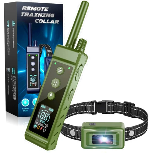 JMZDS&JL Shock Collar for Dogs - 4265ft Waterproof Training Collar with Flashing Light for Small Medium Large Dogs with Rechargeable Remote, Beep (1-8), Vibration(1-16), Safe Shock(1-99) (Green)