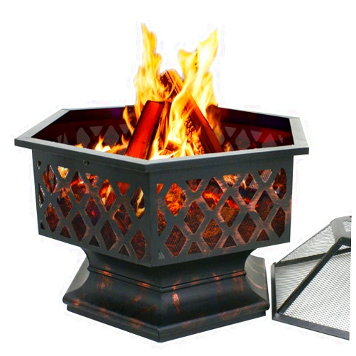 ZenStyle Hex Shaped 24” Fire Pit Outdoor Oil-Rubbed Bronze Heavy Steel Firepit Hexagon Wood Burning Fireplace for Patio, Backyard, Garden, Outdoor