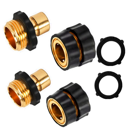 Xiny Tool 3/4 Inch Garden Hose Quick Connect, Quick Connect Garden Hose Fittings, Male and Female Water Quick Release Hose Connector, 2 Set