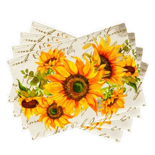 Seliem Fall Sunflower Placemats Set of 4, Spring Summer Yellow Floral Flowers Rustic Vintage Dining Table Place Mats, Eucalyptus Leaves Seasonal Kitchen Decor Home Decoration 12 x 18 Inch