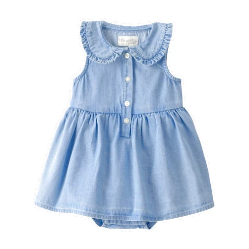 Little Planet by Carter's Girl Dress Made with Organic Cotton, Blue Wash, 12M